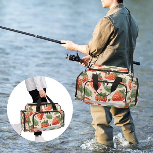 Anti-Scratch Duffle Bag for Travel 25x17.7x11.2 Inch - Waterproof Duffel Bag for Camping Fitness, Durable EMS Gear for First Responders Strawberry Leaf2