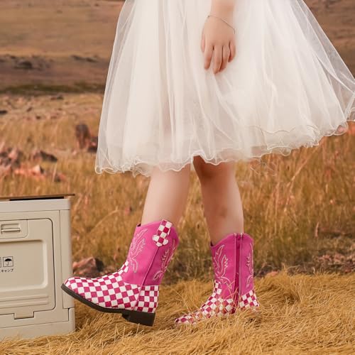 kkdom Girls Cowgirl Boots Mid Calf Square Toe Western Boot for Kids Glitter Cowboy Boot Riding Shoes for Toddler Little Big Girls3