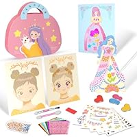Aomig 4 in 1 Princess Sticker Book Crafts, Princess Dress Up Game Sticker Makeup Bag for Kids, Makeup Princess Books for Dress Up Play, Make Up Play on Paper for Children Ages 4 5 6 7 8 9+ Year Old