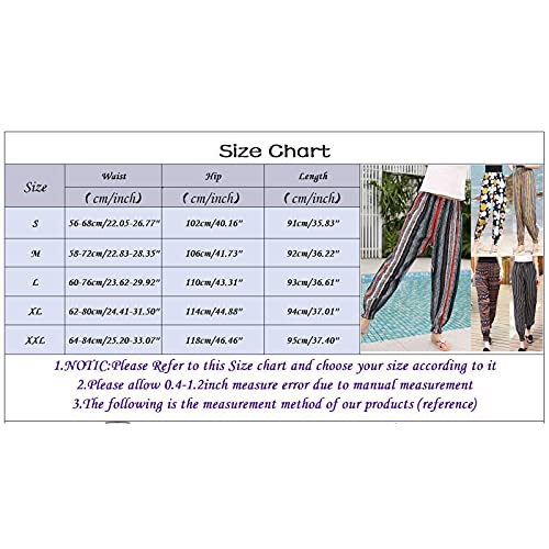 Qwent Calças casuais femininas calças de praia com estampa boêmia calças femininas rosa boca de sino