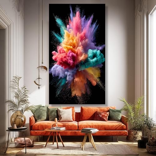 Effet poudre unique pour cette toile peinte abstraite multicolore