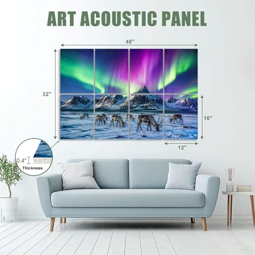 8 Pack Paneles Acústicos Decorativos Absorbentes de Sonido Verde Vibrante y Magenta Diseño Montañas Nevadas con Reno 48"x32" miniatura 2