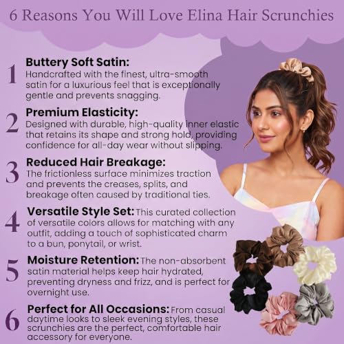Image of Elina 12 Pcs Premium Satin Scrunchies Set for Girls, Women Anti-Hair-Breakage, Silk Hair Ties Set Elastic Rubber, Best Gift For Mom, Sister, Friends (Pack of 12)(Neutral Shade Multi Colors)