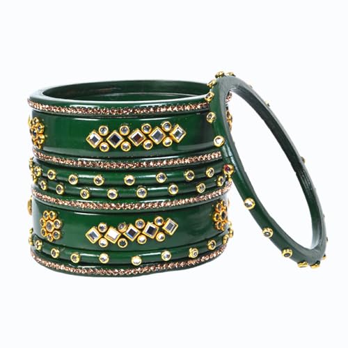 Image of Traditional Rajasthani Beautiful Lac Lakh Bangle Set For Women and Girls | Kundan Bangle Set For Bridel | Jaipuri Chudi Set | Green Sky Blue Maroon Pink Yellow | Kada Set of 10