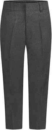 Boys School Trousers Sturdy Fit Grey Black Plus Fit School Trousers Boys'School Uniform Half/Elastic Waist School Trousers Boys Belt Loops Zip & Clip Water Repellent Size 4-5 To15-16