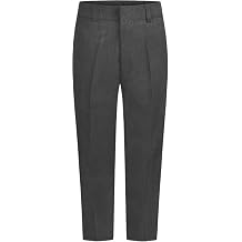 Boys School Trousers Sturdy Fit Grey Black Plus Fit School Trousers Boys'School Uniform Half/Elastic Waist School Trousers Boys Belt Loops Zip & Clip Water Repellent Size 4-5 To15-16