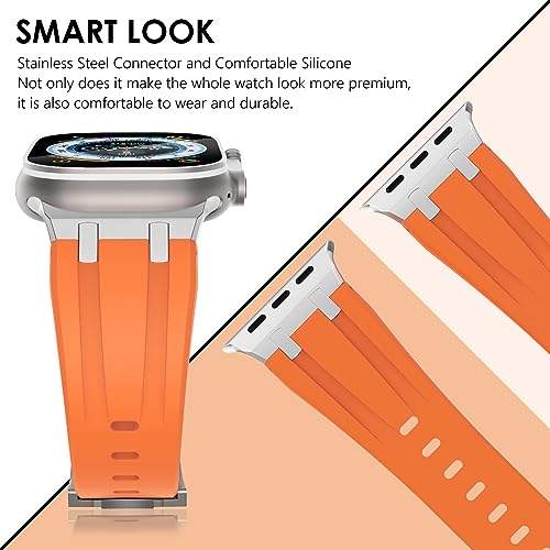 NewWays Silicone Strap Compatible with Apple Watch 42mm(Series 11/10) 41mm 40mm 38mm,Metal Connector Sport Straps Replacement Band for iWatch Series 11 10 9 8 7 6 SE 5 4 3 2 1,Orange/Silver Connector - Image 4