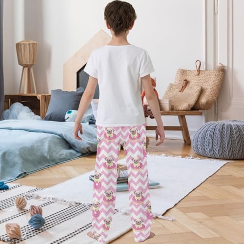 Boy's Pants Pink Funny Pug Donut Jogger Pants Elastic Waist Long Bottoms Trousers with Pockets 6-14 Years3