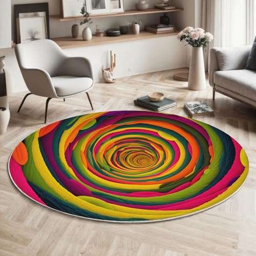 Tapis rond abstrait de 100cm antidérapant et super doux coloré - 3