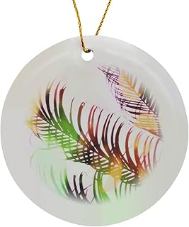 Circle Porcelain Ornament - Image of Multi Color Palm Fronds Painting I Happy Colors Lens Art by Florene - Happy Watercolors