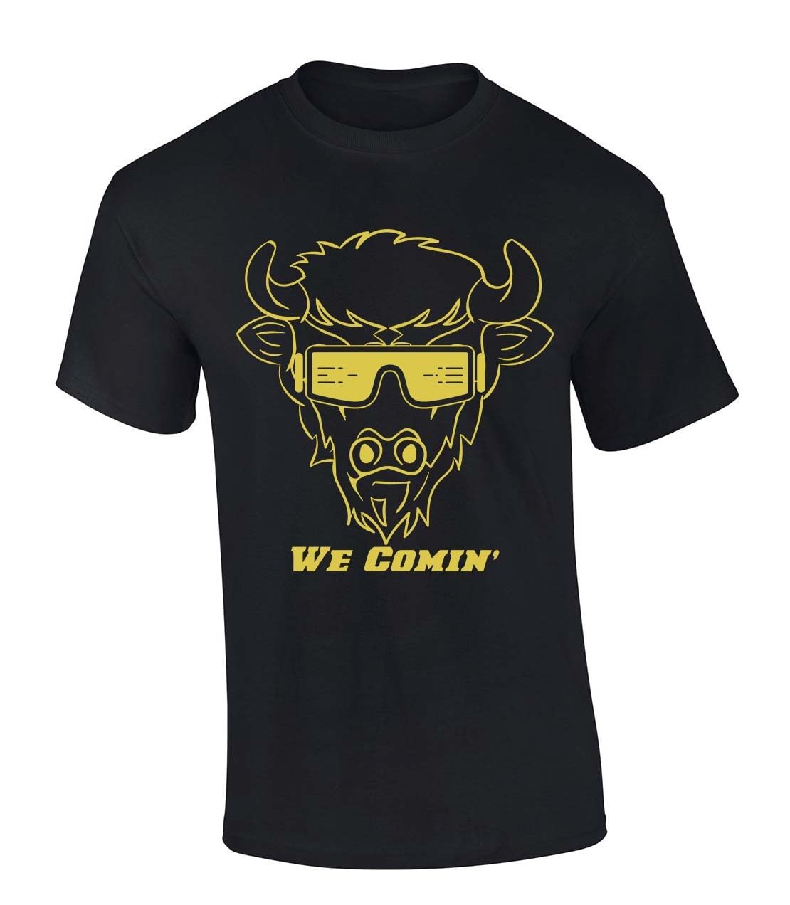 Mens Colorado Sunglasses Buffalo We Comin Team Color Buffaloes Football Short Sleeve T-Shirt Graphic Tee-Black-XL