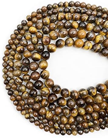 Qiwan 60PCS 6mm Natural Yellow Tiger Eye Gemtone Jewellery String, Round Loose Beads for DIY Jewelry Making, 1 String/15 Inches