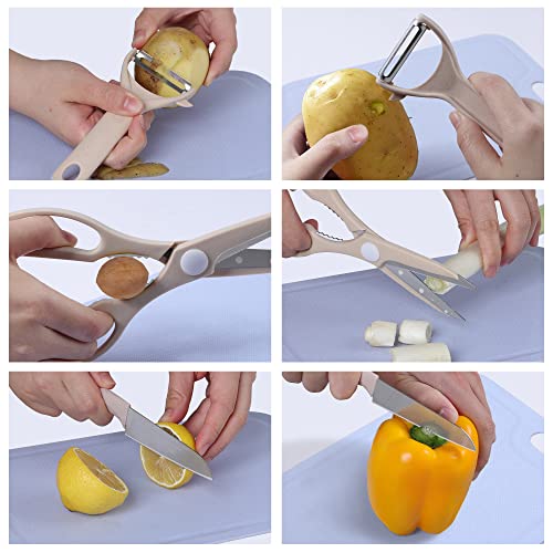 Arquiel Plastic Cutting Boards For Kitchen, 7 Pcs Multiple Size Cutting Boards With Fruits Vegetable Peeler Scissors Knife Set, Camping Kitchen Apartment Essentials #TOP3
