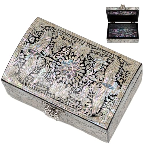 February Mountain Mother of Pearl Wooden Trinket Box - Abalone shell Jewelry box for mom, daughter, sister, friend - Trinkets, Treasure, Gift card, Business card holder Decorative box