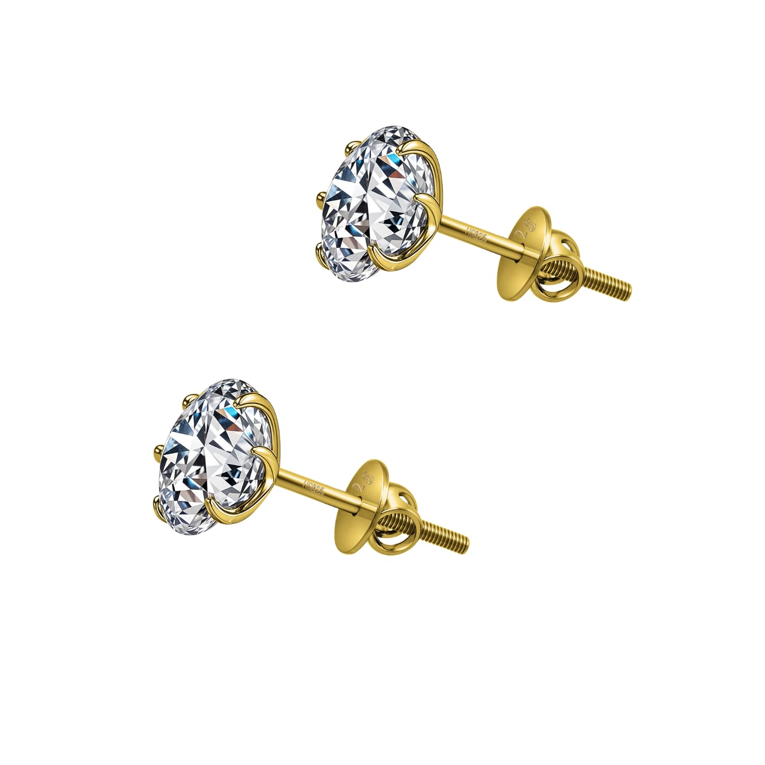 HIGHSPARK 925 Silver Solitaire Screwback Stud Earrings in 18K Gold Finish | 92.5 Sterling Silver and Diamond like Brilliance Sparkling Zirconia| Lovely Gift - 7mm
