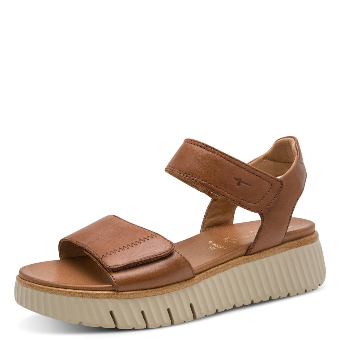 Tamaris Comfort Women’s Flat Leather Sandals Platform, Nut, 8 UK