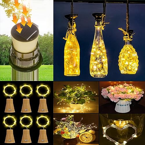 NEOVSUNY Luces solares para botellas, 6 piezas de luces solares para botellas de vino con 2M 20 luces LED impermeables de corcho de cobre para bodas, Navidad, exteriores, jardín, patio,decoración de - imagen 4