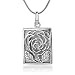 925 Sterling Silver Open Filigree Rose Flower Vintage Design Square Locket Pendant Necklace, 18"