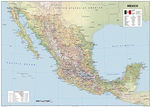 Mexico Physical Map - 24 x 17 inches - Paper Laminated