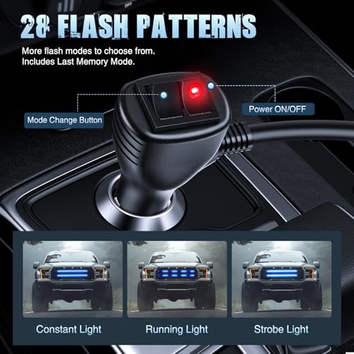 Image of Nilight 2PCS 24 inch Truck Grille Strobe Lights Strip 384 LED Emergency Light Blue Flexible Side Flashing Warning Caution Safety Waterproof Lighting Kit for Trucks Tow Plow Construction Vehicles