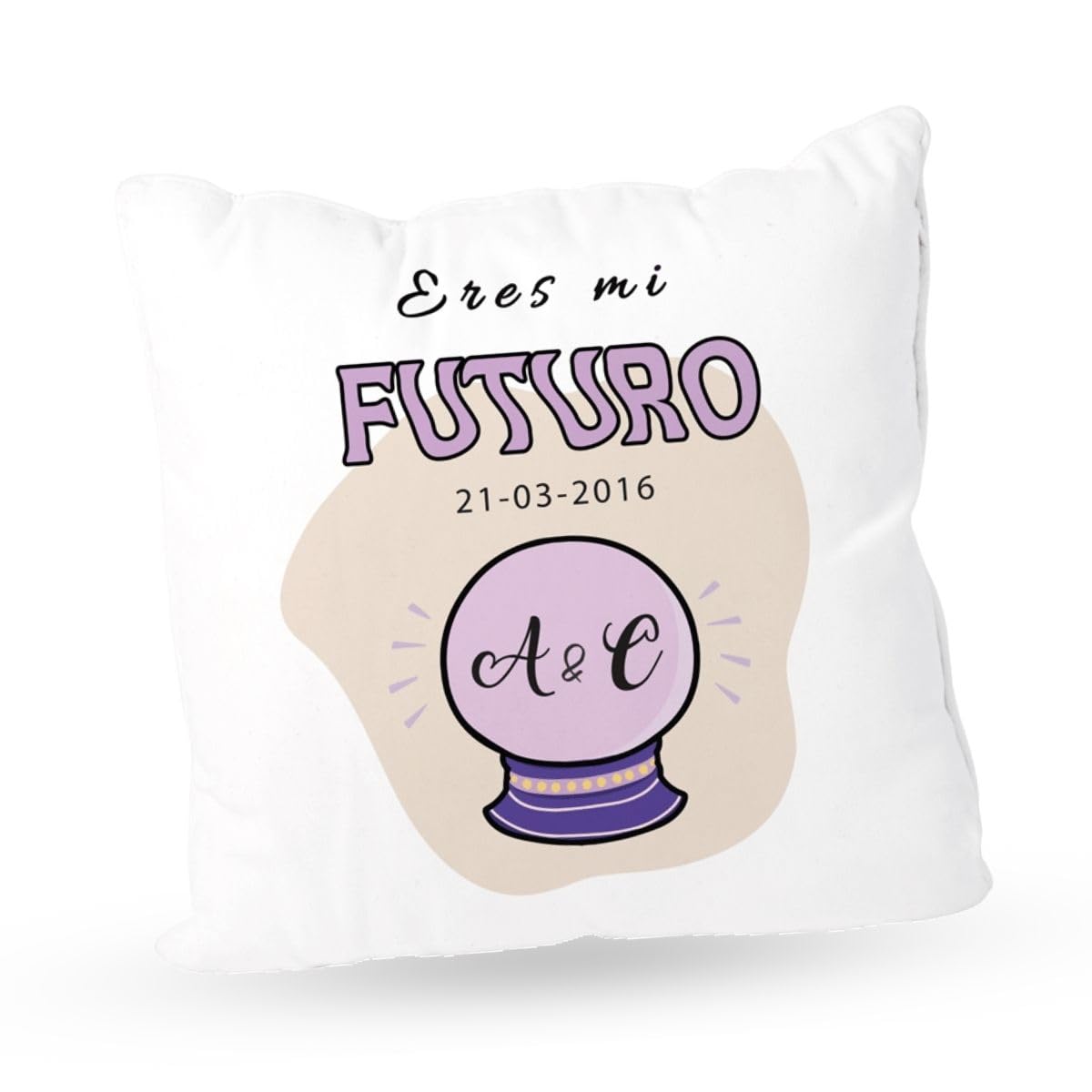 Cojín personalizado con iniciales y fecha. Cojín personalizado para San Valentín con iniciales. Regalo original personalizado para San Valentín. Cojín personalizado con iniciales y fecha (40x40 cm)