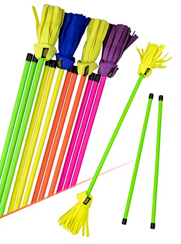 Juggle Dream Neo Flowerstick Set inkl. Handstäbe. Fiberglasstock Silicone Grip Wildlederfransen. Jonglier Flower Stick (Grün/Gelb)