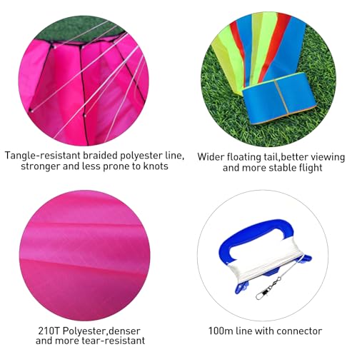 Flying Hoofer Large Octopus Kites(2packs) for Kids and Adults - Easy to Fly, 28X158 3D Software Colorful Kite with Long Tails. Perfect for Beach and Outdoor Activities (Red & Blue).