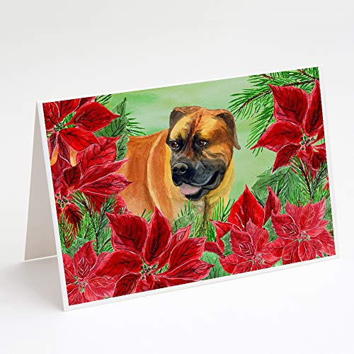 Caroline's Treasures CK1295GCA7P Boerboel Mastiff Poinsettas Greeting Cards and Envelopes Pack of 8 Blank Cards with Envelopes Whimsical A7 Size 5x7 Blank Note Cards