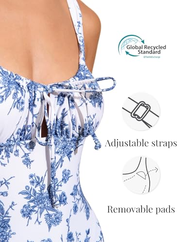 Image of BERLOOK Womens One Piece Swimsuits Floral Push Up Bathing Suit Sexy Tie Slimming Swimsuits for Women Swimwear