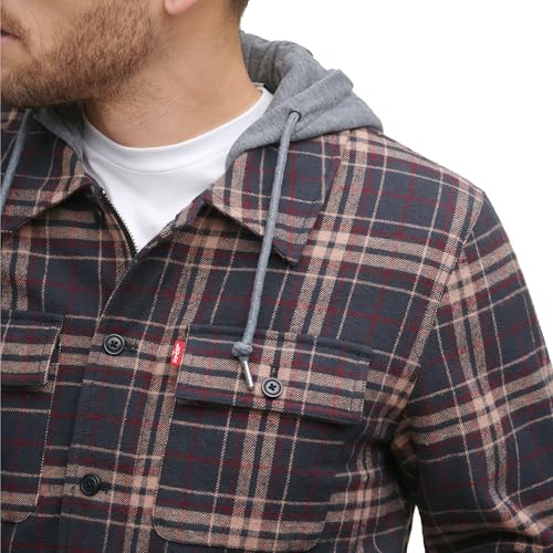Image of Levi's mens Plaid Sherpa Lined Hooded Shirt Jacket (Regular & Big & Tall Sizes)
