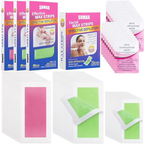 Swiffen 192 Count Body Wax Strips Hair Removal for Women Facial Wax Strips for Hair Removal with 22 Calming Oil Wipes Waxing Strips for Face, Legs, Arms, Chest, Anti Sensitive for All Skin Types