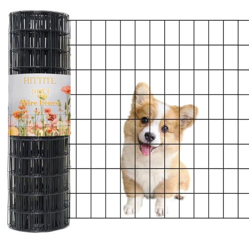 Black PVC Coated Welded Wire Fencing, 60in High x 100ft Long, 2 inch x 4 inch 14GA 2/3/4/5/6 Ft Tall Welded Wire Fence Rolls, Black Metal Garden Fence Wire Roll Garden Fencing for Yard