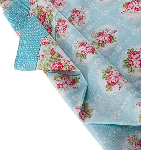 Adonisusa Blue And White Printed Tablecloth With Design Of Beautiful Pink Roses. Perfect For Spring Decor, Dining Room, Kitchen (Rectangle 55X83 Inches ~ 140X210 Cm) #TOP3