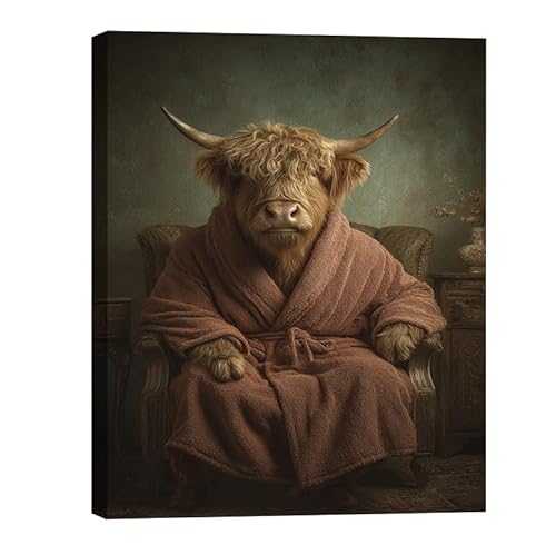 Bull Cattle Collection Canvas Wall Art - Variety Cow Portraits, Herd Animals Painting, Rustic Farmhouse Wall Decor for Living Room Bedroom, Waterproof Framed Print, Made in USA, Ready to Hang
