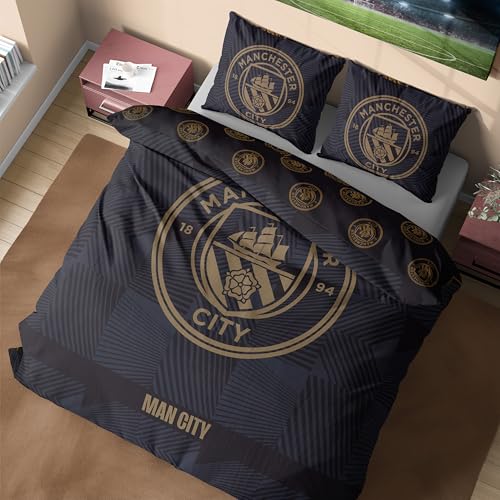 Get Trend Manchester City FC Parure de Lit 2 Personnes, Réversible Housse de Couette avec Taie...