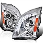 Spec-D Tuning SMD LED Chrome Housing Clear Lens Projector Headlights Compatible with 2008-2014 Cadillac CTS Left + Right Pair Headlamps Assembly