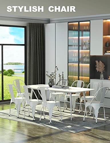 Nazhura Metal Dining Chair Farmhouse Tolix Style For Kitchen Dining Room Café Restaurant Bistro Patio, 18 Inch, Stackable, Waterproof Indoor/Outdoor (Sets Of 4) (White) #TOP2