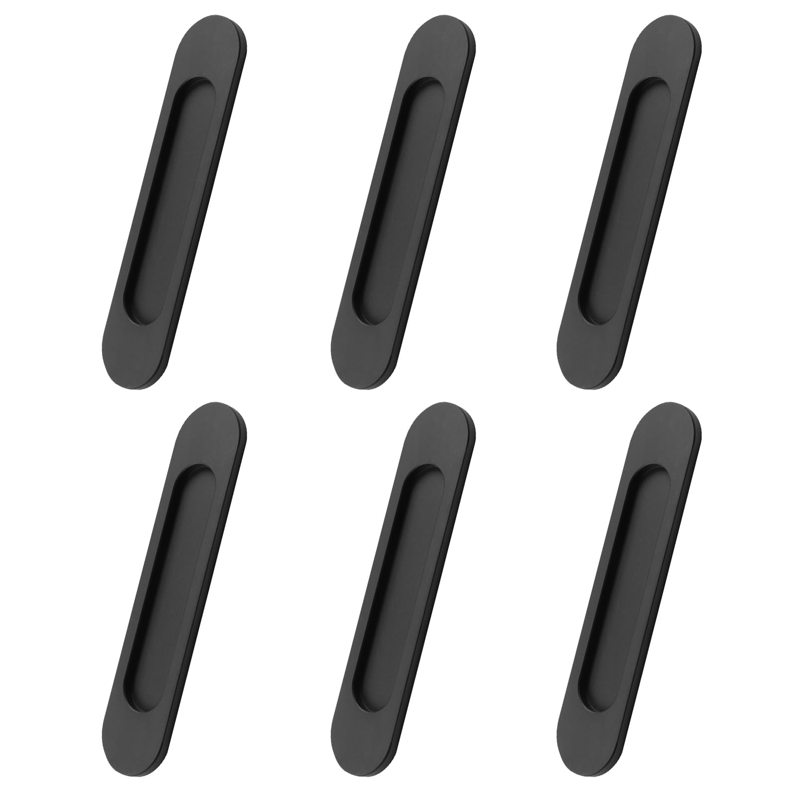 MOROBOR Self-Stick Oval Sliding Door Pulls, 6pcs Aluminum Alloy Hidden Recessed Pull Punch-Free Handle for Sliding Barn Door Closet Cabinet Drawer Wardrobe (Matte Black, 180mm)