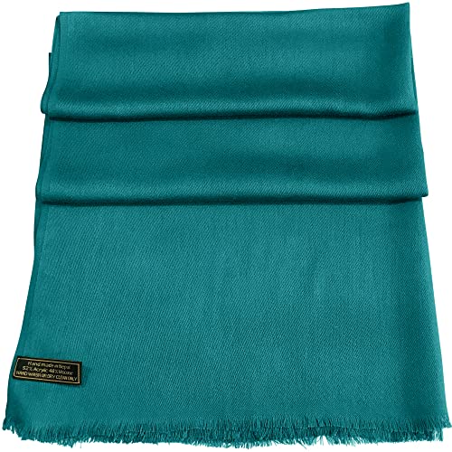 CJ Apparel Teal Green Jade Green Solid Color Fringe Design Nepalese Shawl Seconds Scarf Wrap Stole Throw Head Wrap Pashmina Hand Made in Nepal New3