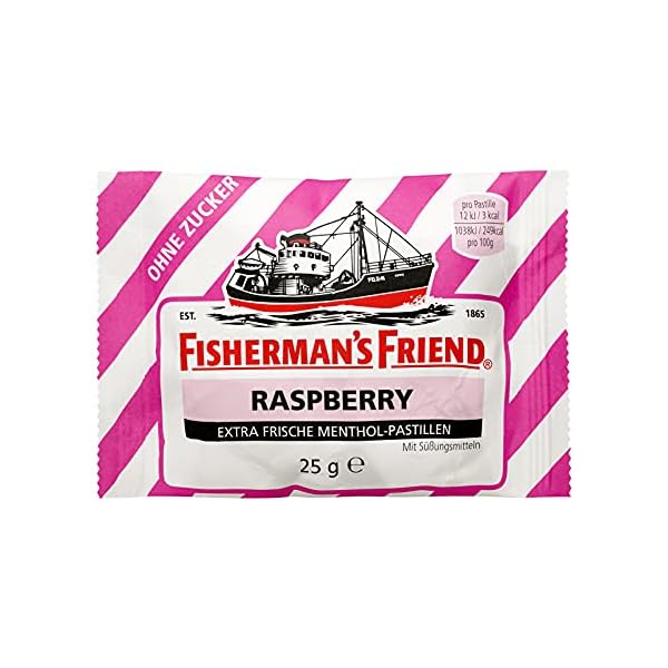 Fisherman's Friend Raspberry, 24er Vorratsbox, Himbeere und Menthol Geschmack, zuckerfrei & vegan, Bonbons für frischen… – Bild 3