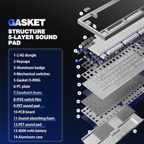 Image of YUNZII AL75 Wireless Mechanical Gaming Keyboard,Full Aluminum CNC,75% Layout,BT /2.4G /Wired,Hot Swap,Creamy Switches,TKL Gasket,RGB Backlight,Programmable for Mac /Win (Silver, Blue Grey Switch)
