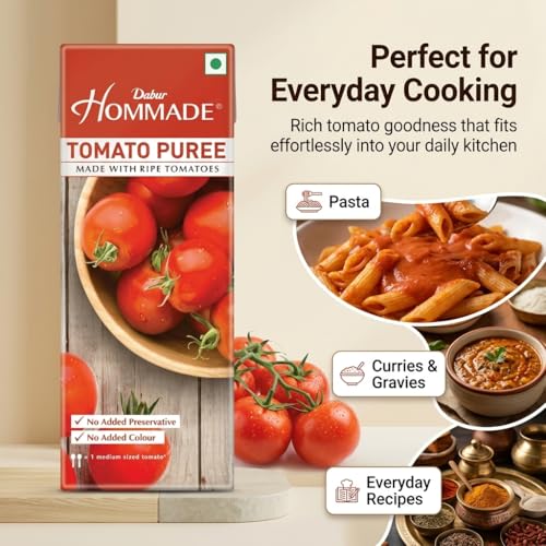 Image of Dabur Hommade Tomato Puree : Made from 100% Ripe Tomatoes with No Added preservatives - 200 gm (Pack of 3)
