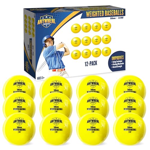 Anywhere Sports Weighted Training Baseballs | Progression Throwing Balls for Hitting Training & Improved Power | Hitting & Pitching Training Baseball for All Skill Levels | 2.85” Diameter | 16 oz
