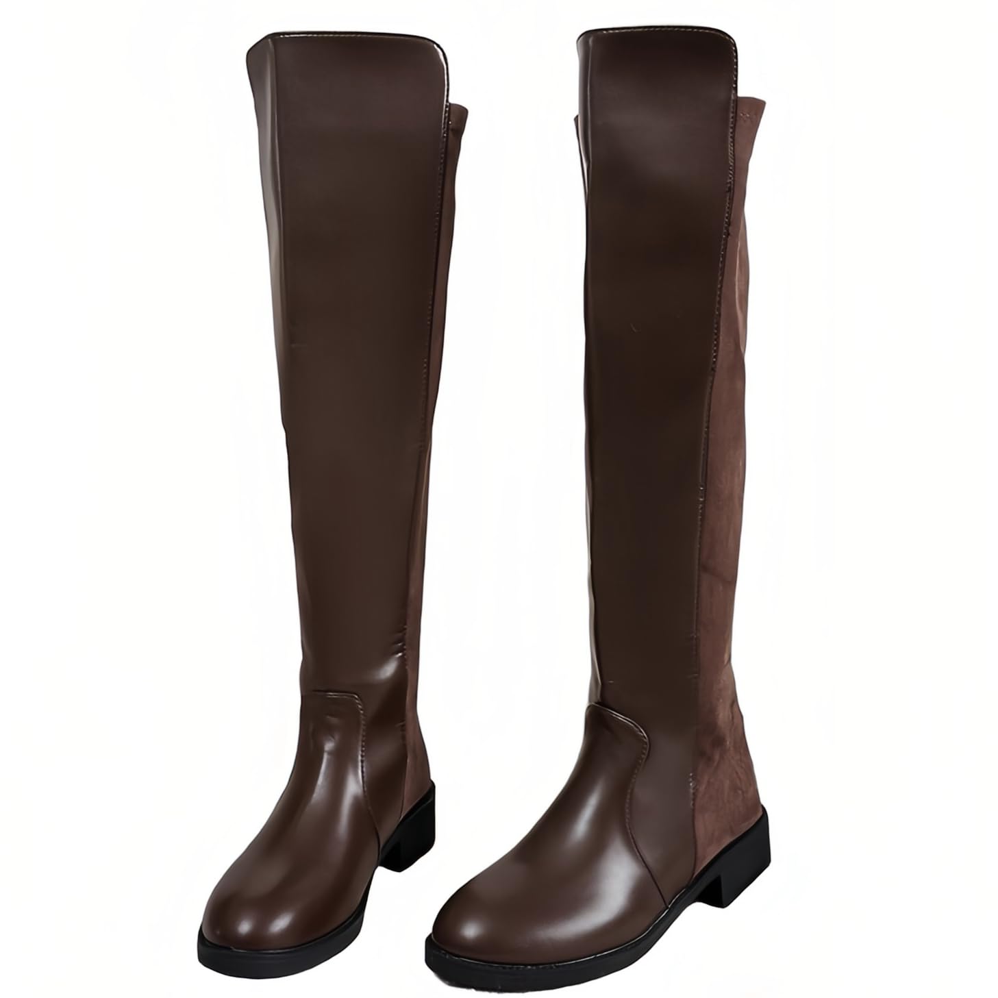 DINTAHA Faux Suede Chunky Knee High Boots Low Heel Tall Fall with Zip Up