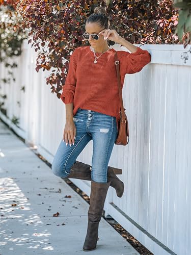 Image of MEROKEETY Women's Fall Long Sleeve Waffle Knit Oversized Sweater