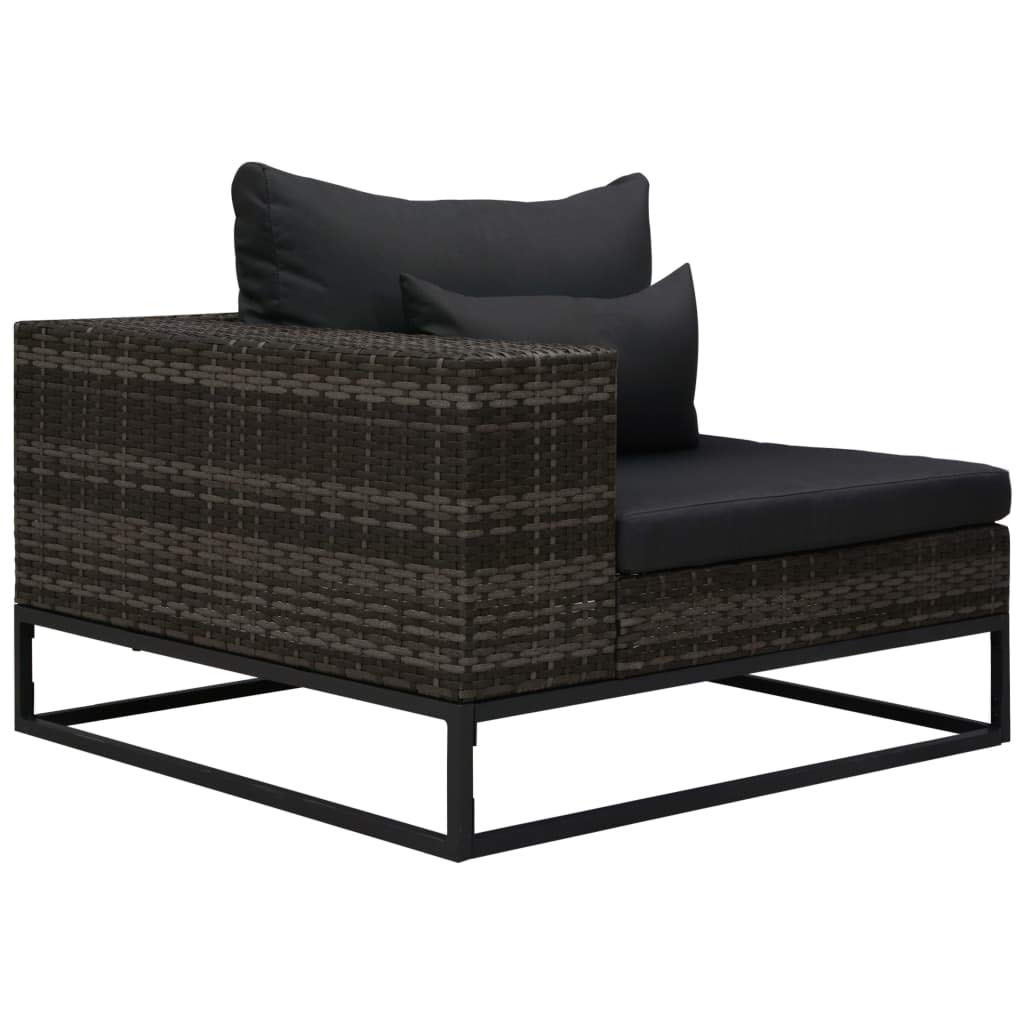 Set Divani da Giardino 5 pz con Cuscini in Polyrattan Grigio Composizione Angolare Resistente agli Agenti Atmosferici per Terrazzo Balcone Patio con Struttura in Acciaio e Lavabili 273x85x55 cm