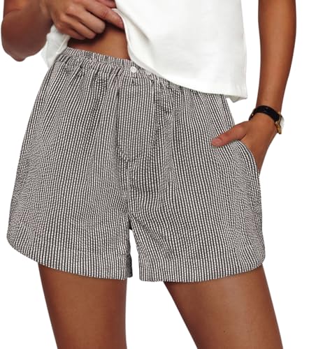 PRETTYGARDEN Women's Striped Boxer Shorts Summer 2025 Trendy Casual Elastic Waist Lounge Sleep Pajama Bottoms Beach Shorts