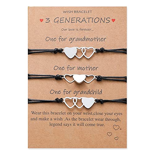 Image of Grandma Mom Daughter Mothers Day Gifts Bracelets for 3 Generations Bracelet Set Matching Heart Bracelets for Mother and Daughter Grandmother and Grandchild Birthday Christmas Gifts