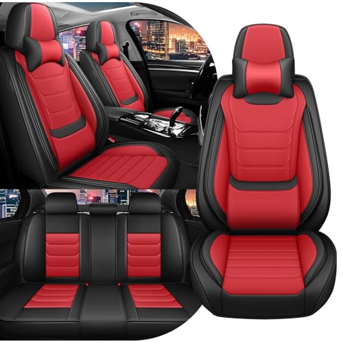 Image of Car Seat Cover Full Set for Toyota Camry Hybrid Seat Covers 2007-2024, Nappa Leather Waterproof Seat Covers For Cars, Airbag Compatible, Universal Automotive Seat Covers(Luxury Full Set /Black Red)