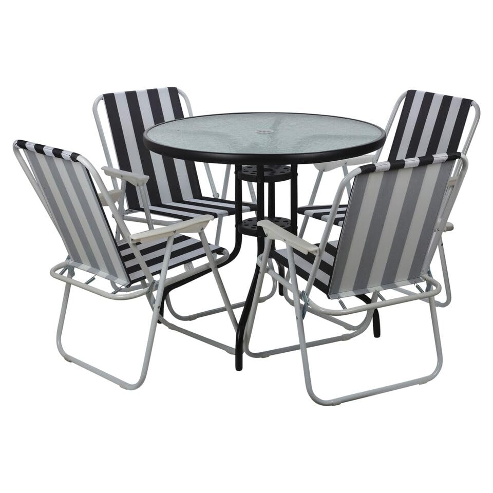 URBNLIVING Garden Table & Folding Deck Chairs Set 4 Seater Outdoor Patio Dining Furniture